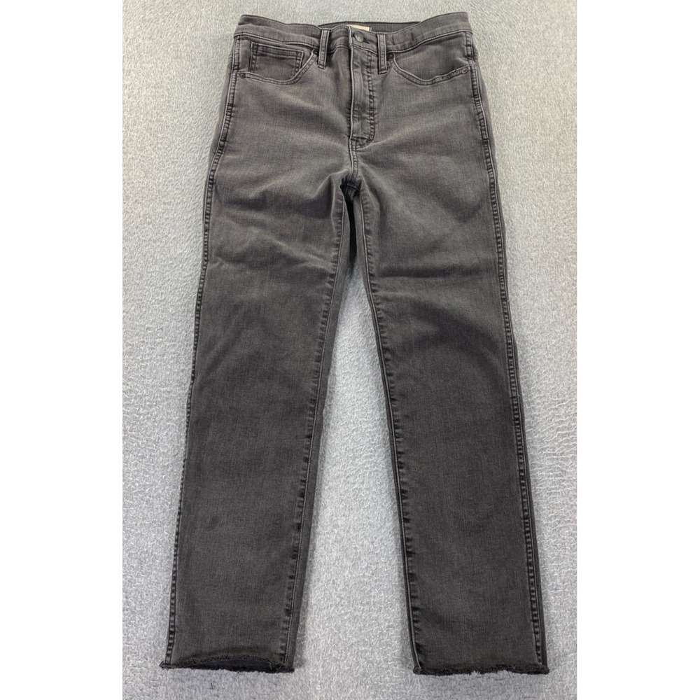 Madewell Stovepipe Jeans Women's Size 27 Black Denim Mid Rise Raw Hem Stretch